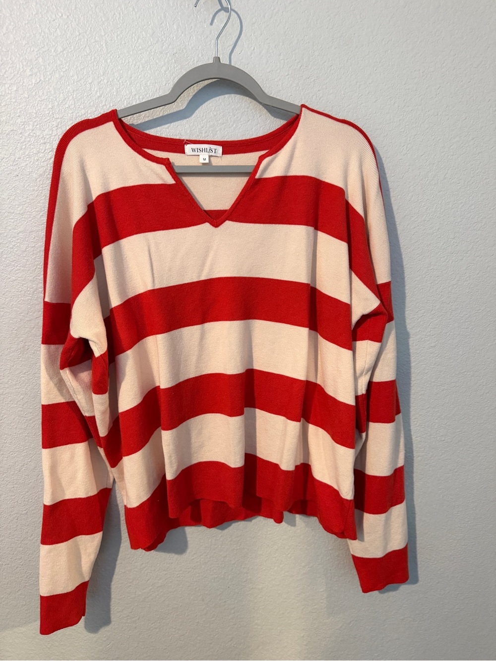 Wishlist Red and Cream Striped V-Neck Sweater
